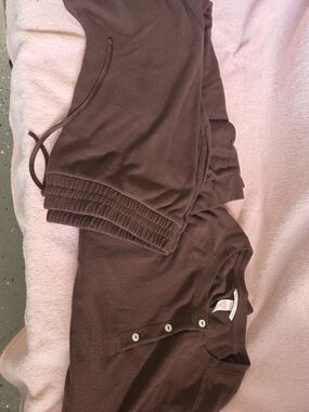 Victoria's Secret Womens Brown Thermal Jogger PJ Set